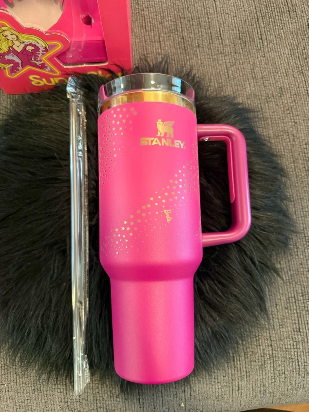 Stanley Barbie Hot Pink & Gold Travel Mug with Handle 40oz - Picture 3 of 8